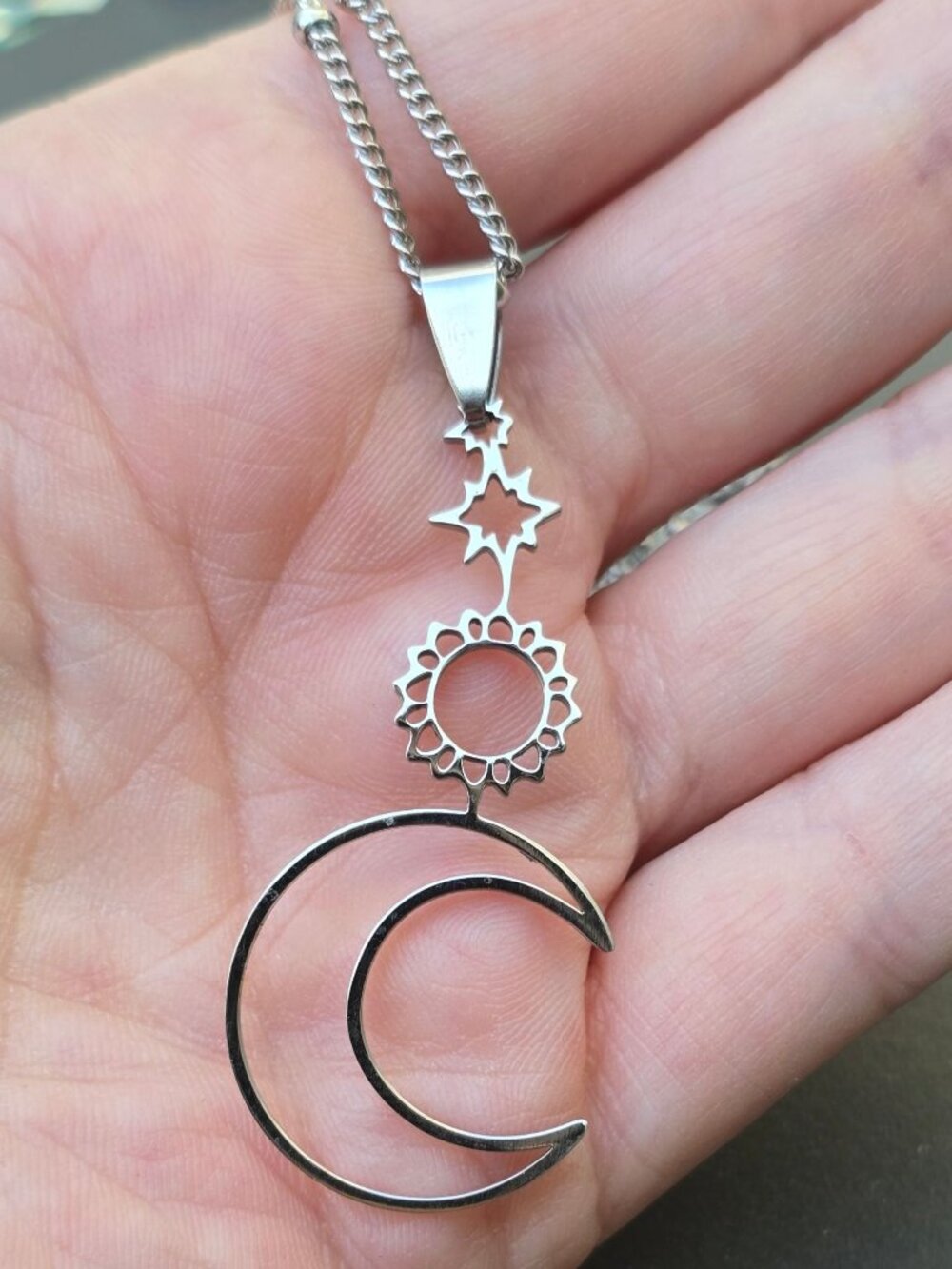Star Sun Moon ✦ Celestial Trio Pendant ✦ Gothic Alt Boho Silver Necklace NWT